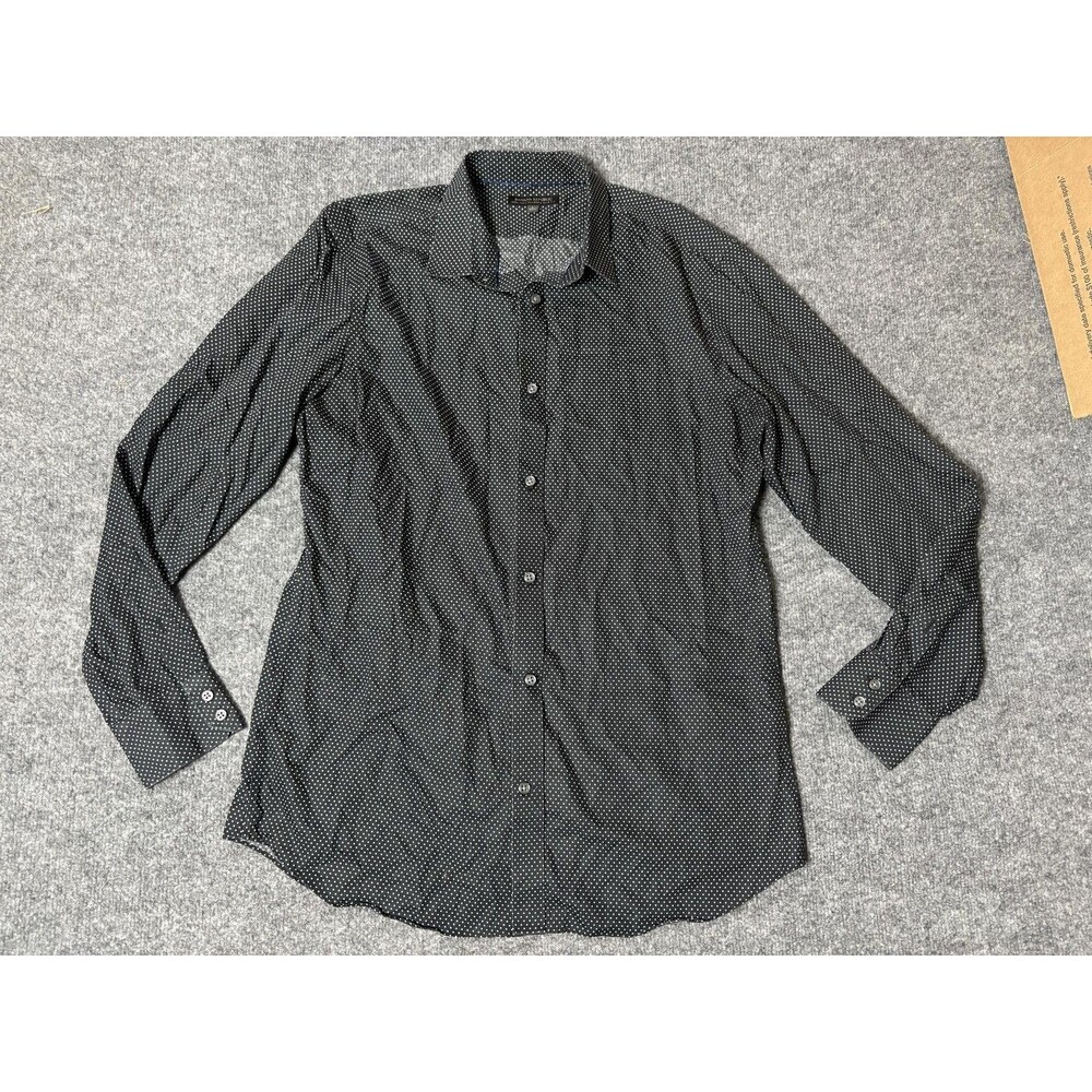 Banana Republic Dress Shirt Mens L Black Polka Dot Non Iron Slim Cotton LS